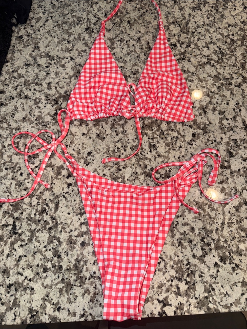 Red Gingham Tie-Side Bikini Set - Women